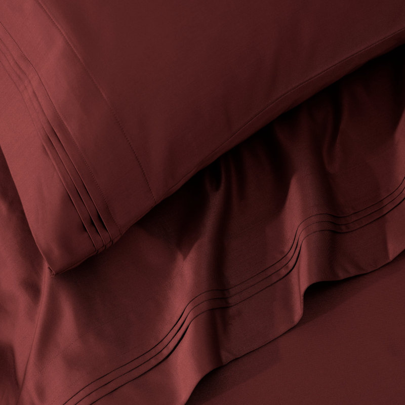 Ensemble de taies d'oreiller de couleur unie en coton égyptien certifié 650 fils Aldin, Standard, Bourgogne