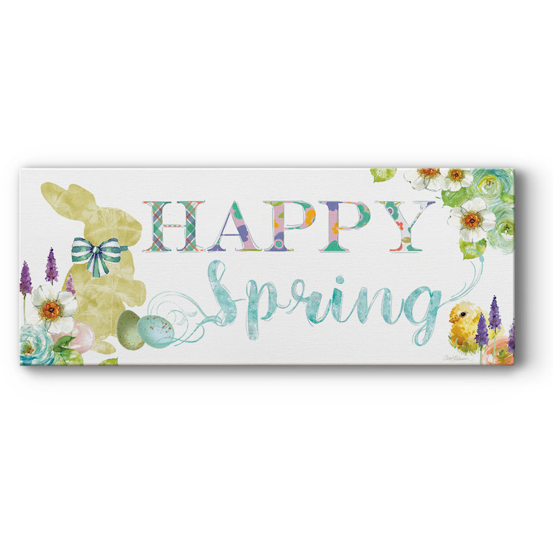Joyeux printemps sur toile, art textuel, H 12 po x l 30 po x P 1,5 po