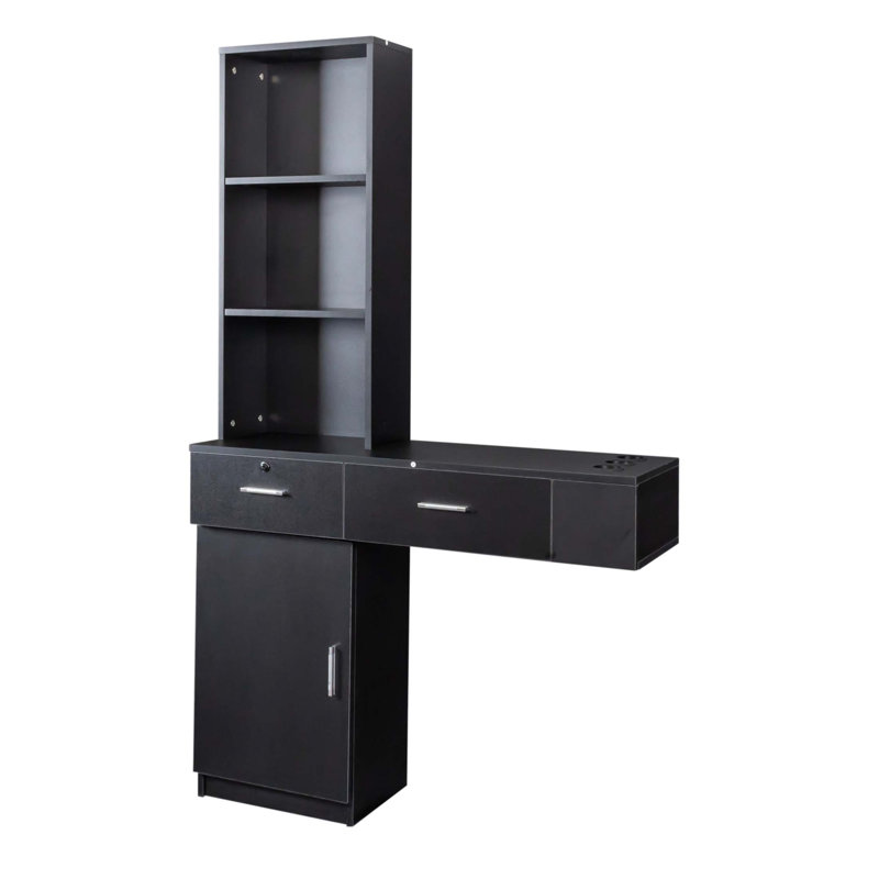Bureau à cheveux moderne avec rangement multicouche et grand espace pour les cosmétiques et les articles de toilette, Noir