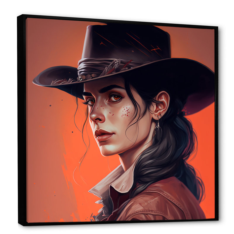 Western Cow Girl II - impression sur toile, H 30 po x l 30 po x P 1 po, Toile avec cadre flottant noir