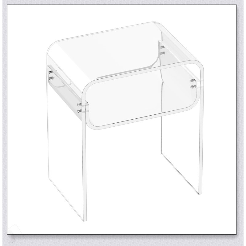 Table d'appoint en acrylique, table de chevet transparente à 2 niveaux avec tablette de rangement, bureau de bout rectangulaire moderne en acrylique, table de chevet épaisse transparente pour chambre à coucher, salon, bureau
