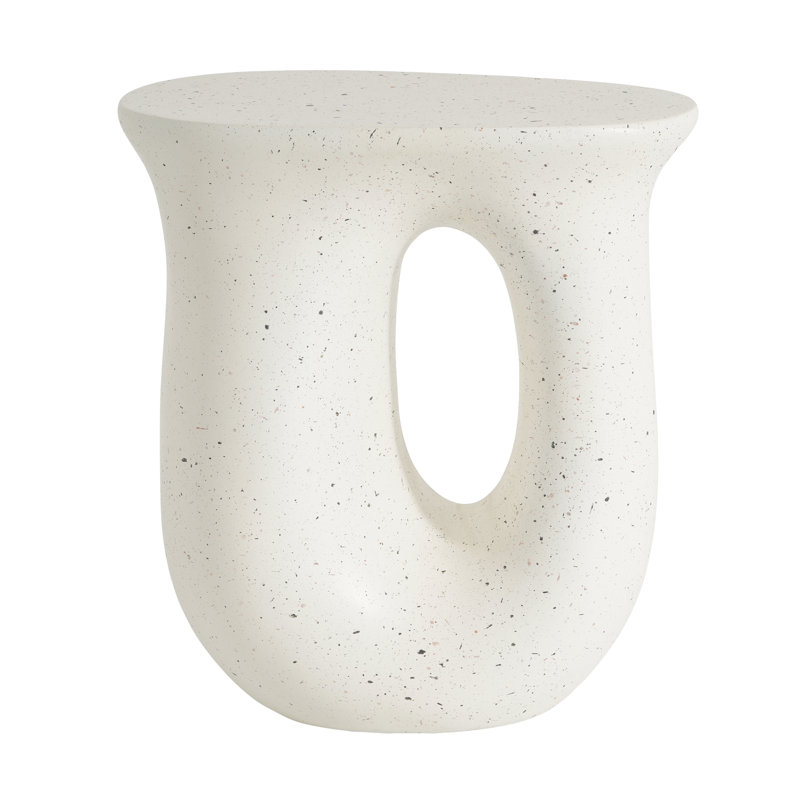 Kiyra Modern Organic MGO Outdoor Side Table with Travertine-Look Finish and Sculptural Design