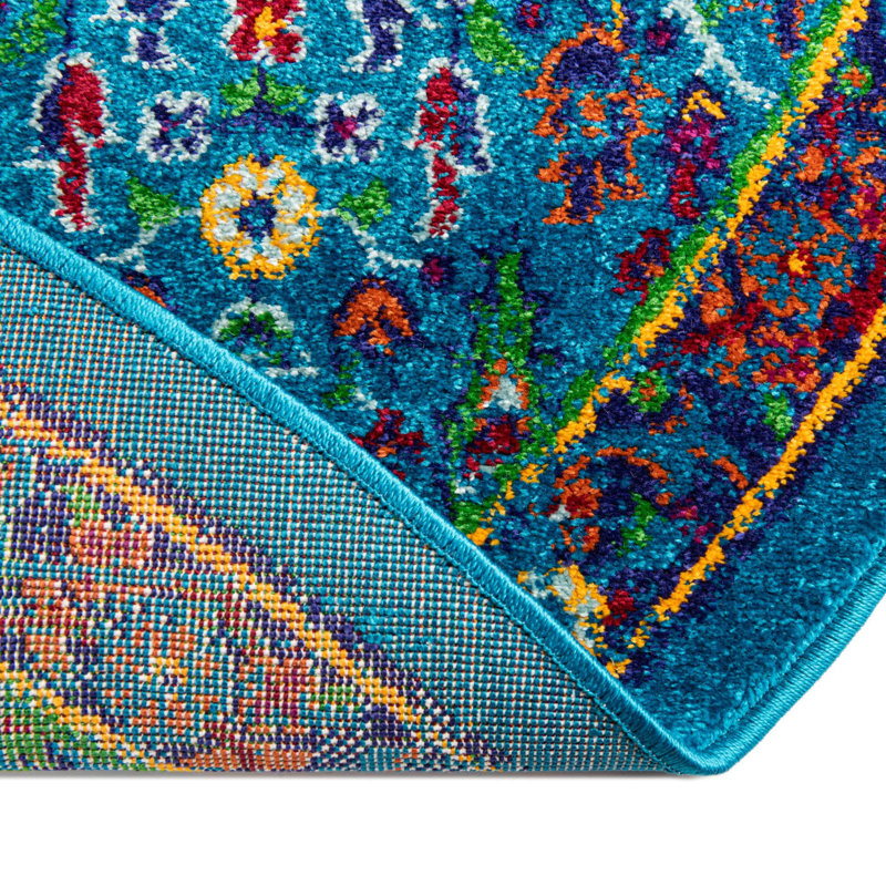 Tapis rond bleu marine en polypropylène tissé à la machine, Ovale 5 pi 3 po x 8 pi