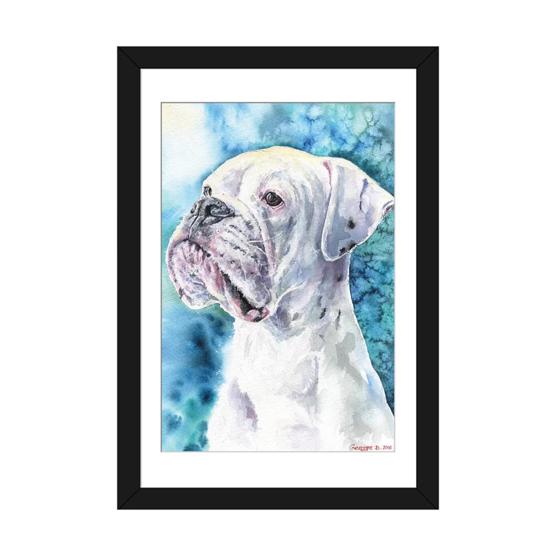 Boxer blanc, impression sur toile, Papier beaux-arts encadré noir, H 32 po x l 24 po x P 1 po, Blanc