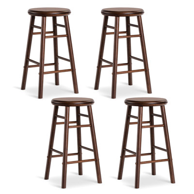 Ensemble de 4 tabourets de bar pivotants 24 po avec dossier sans dossier, repose-pieds et barres transversales en noyer