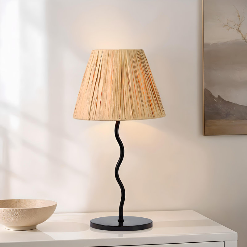 17'' Playful Metal Table Lamp with Natural Raffia Shade