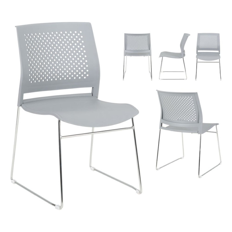 Chaise empilable en métal avec dossier perforé, Gris