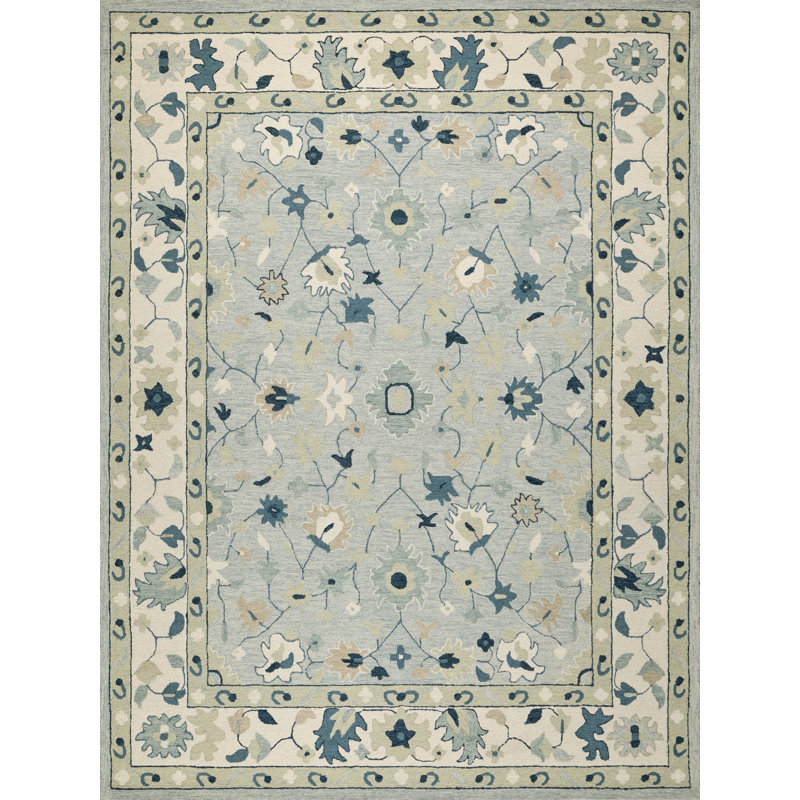 Elegance hand-tufted New Zealand Wool Light Blue/Ivory/Navy Area Rug, 8'X10'