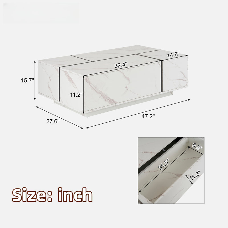 Rectangular Sliding Top Coffee Table With 2 Drawers And 2 Hidden Storage Compartments