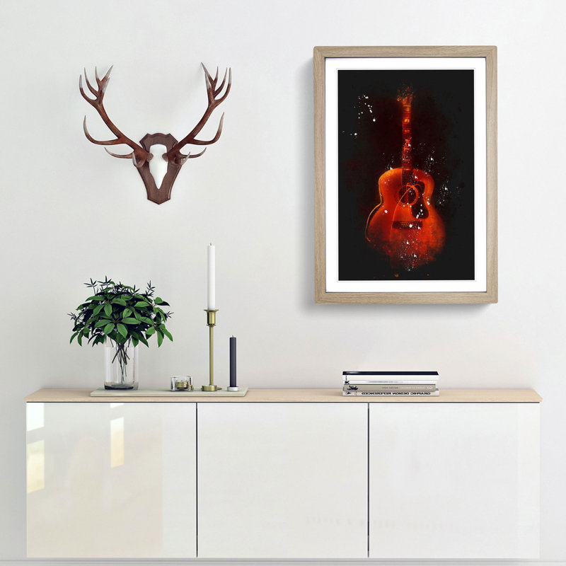 Abstract Guitar - Framed Print, 63cm H x 45cm W x 2cm D, Oak Framed
