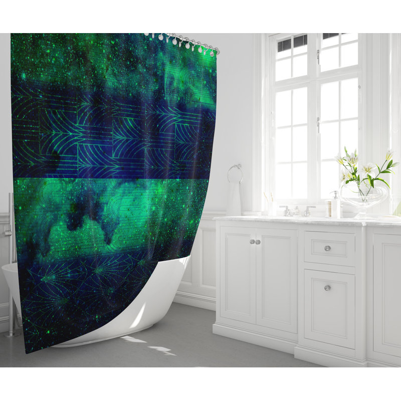 Rideau de douche vert et bleu astrologique, H 93 po x l 70 po