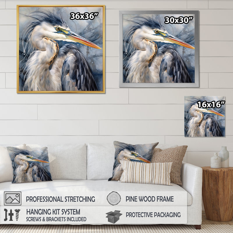 Heron Waterbird II - Heron, impressions encadrées, Doré, H 16 po x l 16 po, Cadre photo unique