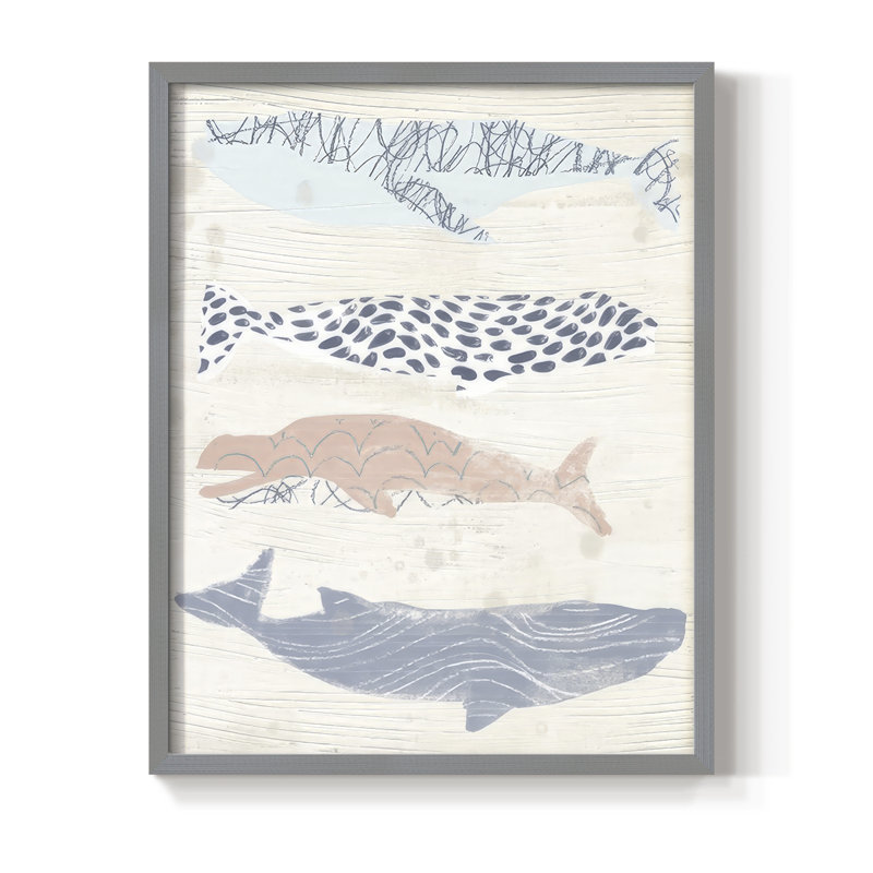 Reproduction encadrée à motif de baleine I - bois massif, Gris, H 21 po x l 17 po