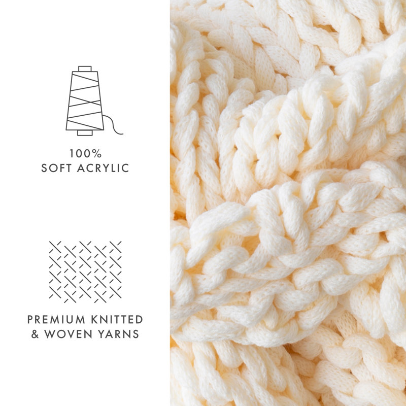 Handmade Chunky Knit Throw Blanket, Ivory