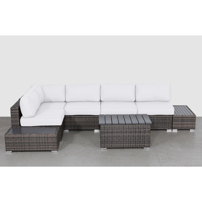 Dentrell Fully Assembled 8 Piece Sectional Seating Group with Sunbrella Cushions |Assembled Wicker Sofa