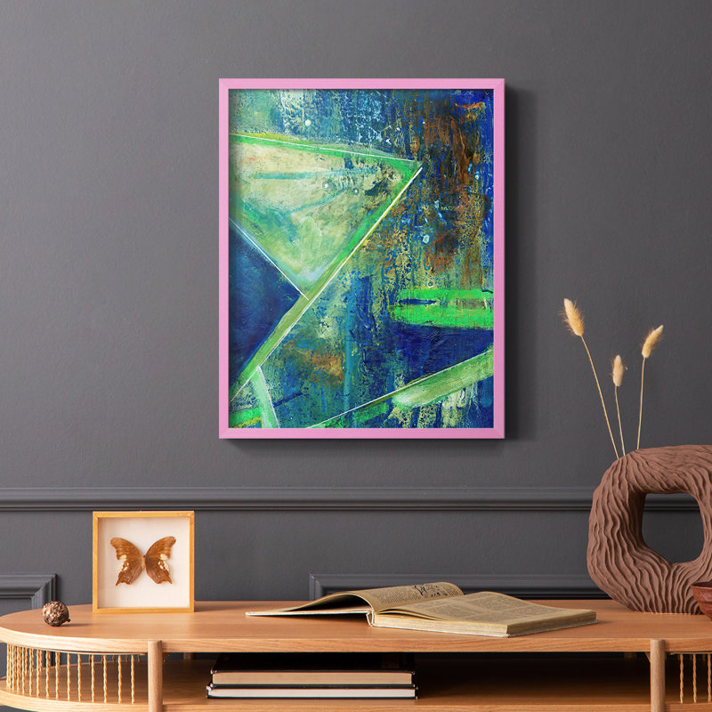 «Geometric in Cool VII», reproduction encadrée - bois massif, Rose, H 10 po x l 8 po