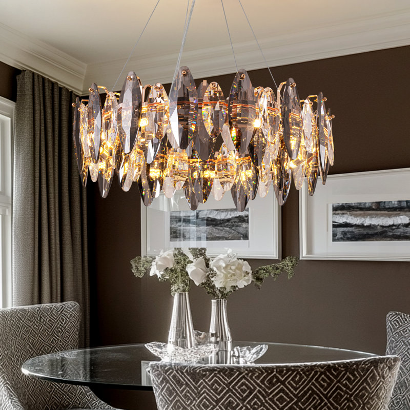 Friedhardt 12-Light Dimmable Drum Crystal Chandelier, Modern Luxury Lighting for Kitchen Island Dining Room