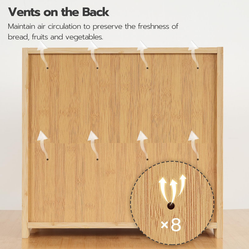 Boîte à pain, boîte à pain en bambou pour comptoir de cuisine, corbeille à pain à 2 niveaux, boîte de rangement des aliments, garde grande capacité, armoire de rangement en bois, pour la cuisine, la salle à manger, naturel