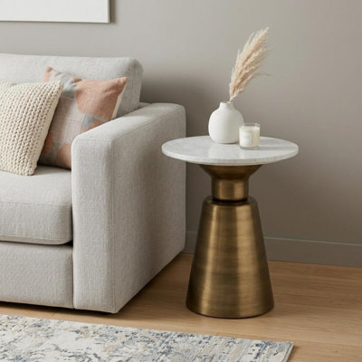 20" Antiqued Brass Metal Round End Table And Trunk Storage