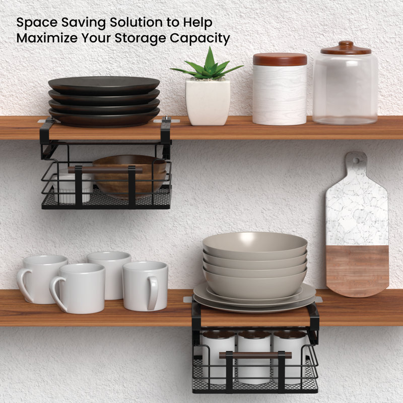 17" Black Steel Mesh Under Shelf Pull-Out Drawer Organizer