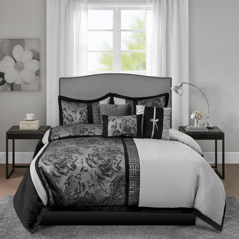 Patchwork Comforter, Queen Comforter + 6 Additional Pieces, Gray