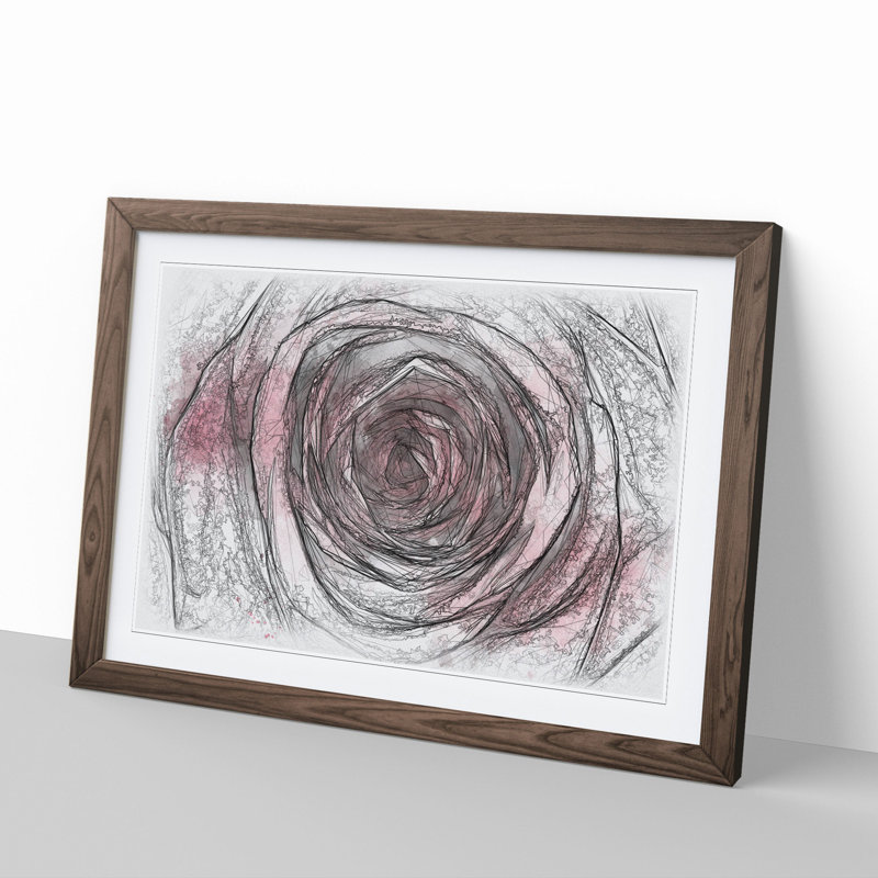 Pink Rose Flower Vol.2 - Picture Frame Drawing, 48cm H x 65cm W x 2cm D, Walnut Framed