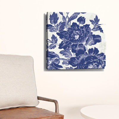 «Blue Toile Roses», impression murale sans cadre