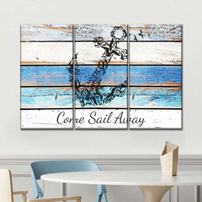 «Blue Anchor Quote», impression sur toile tendue 3 pièces