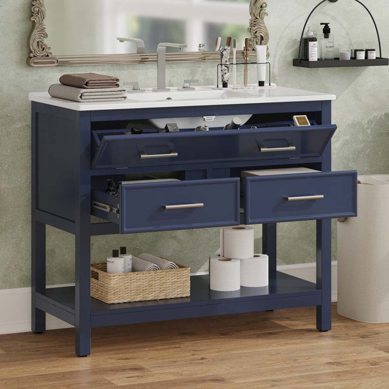 36" Bathroom Vanity with Ceramic Sink, Blue