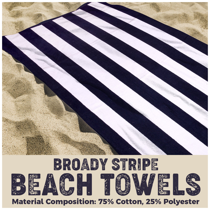 Cotton Blend Machine Woven Beach Towel, Navy