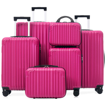 6-Piece Luggage Set, Durable Hardshell ABS Suitcase with Spinner Wheels, TSA Lock, Side Hooks, Lightweight Carry-On & Checked Luggage
