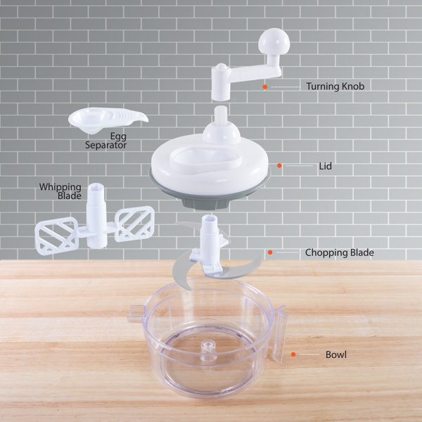 Home Basics Hand Chopper with Removable Base Cup, White