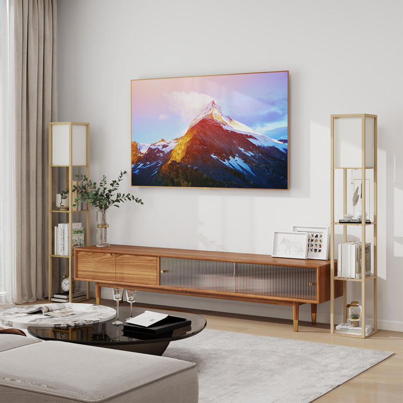Floor Lamp with 3 Layers Wooden Shelves, Modern 160cm Standing Light Reading Lamp for Living Room, No, Beige