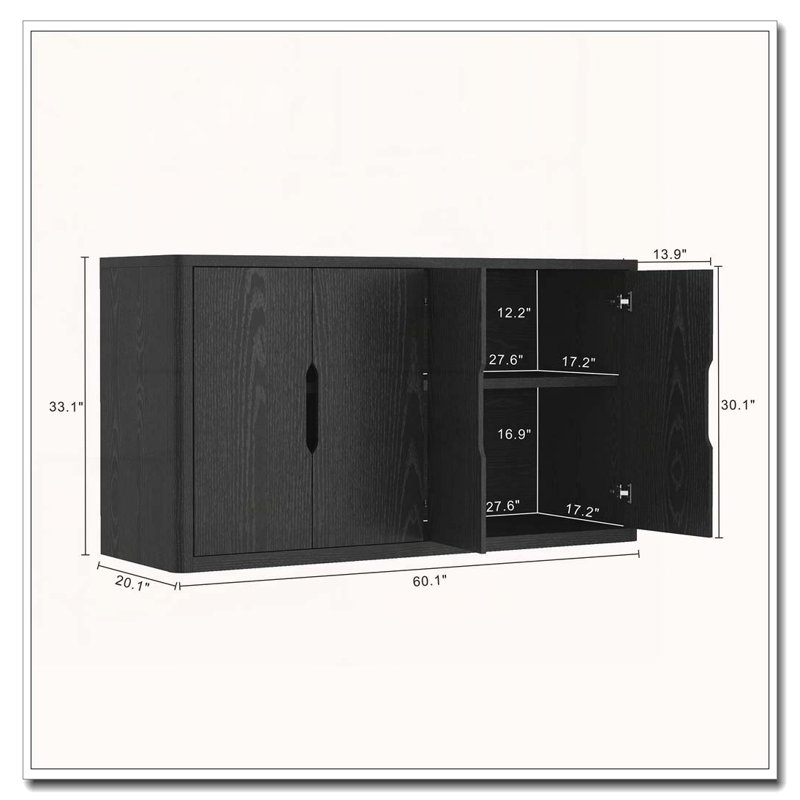 Armoire 4 portes avec rangement, Noir