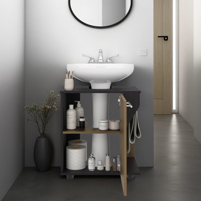 Under Sink Storage, Double Door With Open Back For , Black Finish, Particle Board Material, 16.69 In Depth, 23.7 Tall, Easy - Clean, Modern Flat Front Appearance Cabinet Freestanding, Construction,