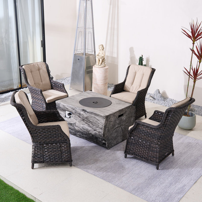Ensemble de conversation d'extérieur 4 personnes avec table de foyer Nouriah, Beige, Gris / Brun