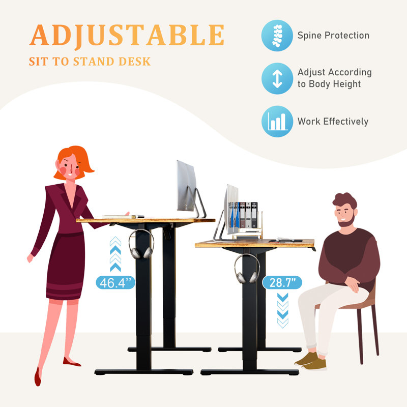 Bureau debout à hauteur ajustable, H 48 po x l 47,24 po x P 23,62 po, Brun rustique / noir