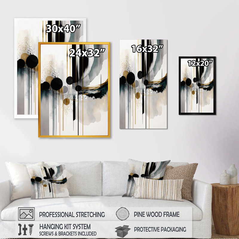Abstract Transitional Shapes V - Print on Canvas, 16" W x 32" H, Black Floater Framed Canvas
