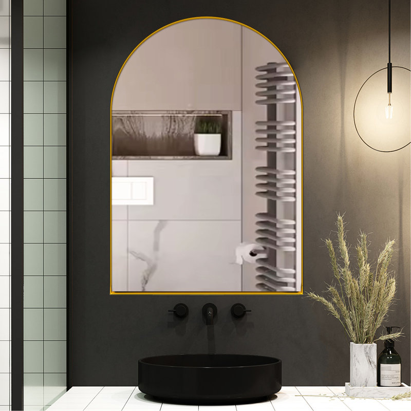 Armoire murale 24 po x 36 po avec cadre en métal doré mat et miroir avec tablettes réglables, Doré
