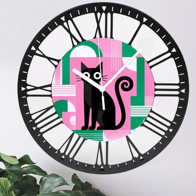 10" Round Iron Wall Clock with Silent Quartz Movement, Roman Numerals, UV-Printed Design
