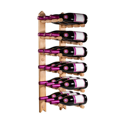 Outwater 18 Bottle Wall Mounted Wine Rack Kit, Hardwood Wine Bottle Storage Display, Space Saving Horizontal Wine Rack For Kitchen, Home Bar & Wine Ce