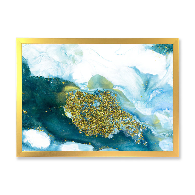 «Blue and Glitter Gold», reproduction d'art sur toile, H 16 po x l 32 po, Encadrement doré
