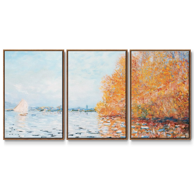 La seine à Argentuil, 3 pièces, H 40 po x l 78 po x P 2 po, Noyer