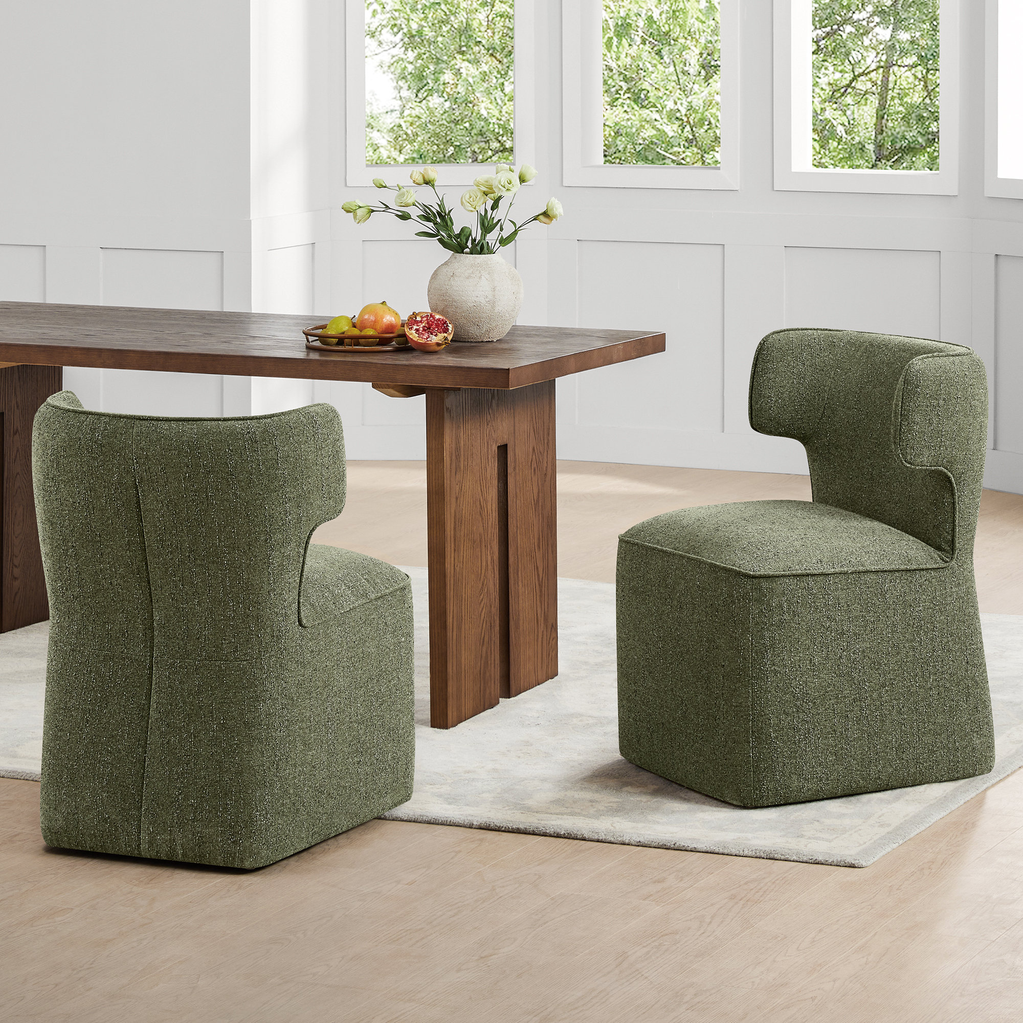 Sardinia Upholstered Dining Chair With Casters, Mellow Forest Chenille