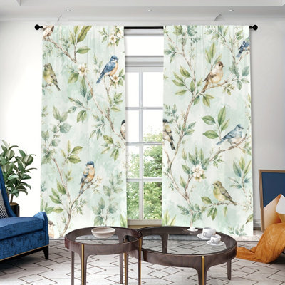2PCS Delicate Botanical Bird Branch Light Filtering Rod Pocket Curtains, Soft Floral Twig Art Print Window Drapes, Easy Install Rod Pocket, Versatile All Season Decor for Living Room, Bedroom, Study, Gentle Natural Style Window Coverings