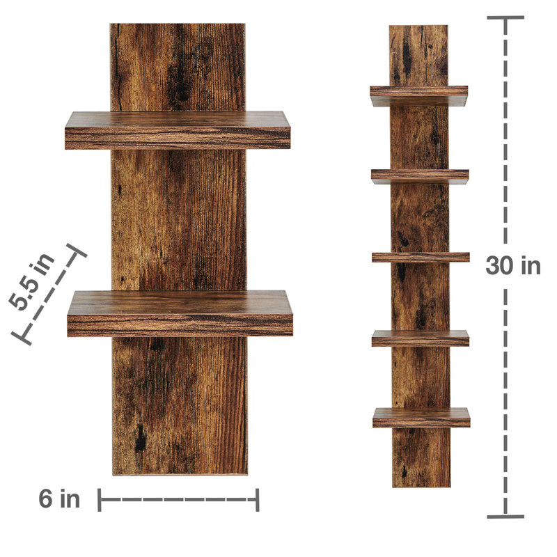 5 Tier Wall Shelf Unit Narrow Smooth Laminate Finish - Vertical Column Shelf Floating Storage Home Decor Organizer (Pine)