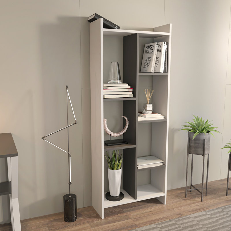 Bibliothèque Leniah, Blanc / gris anthracite, Anthracite