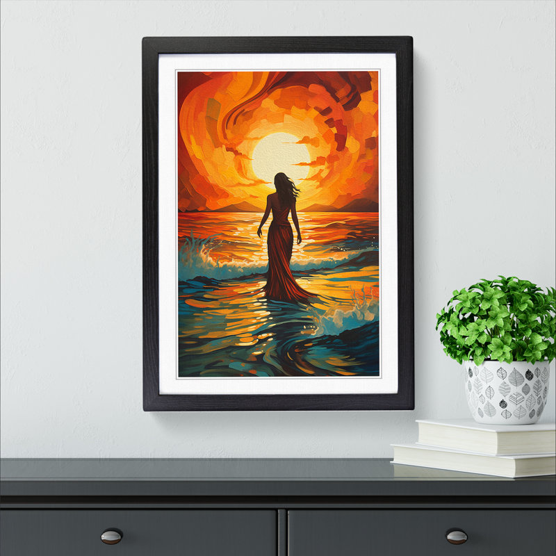 Art Deco Sunset Action Painting Framed Print, Black Framed, 64cm H x 46cm W
