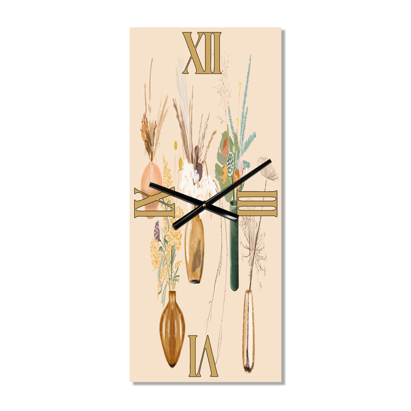 Bouquets de fleurs sauvages dans des vases dorés III - Horloge murale traditionnelle, Petit