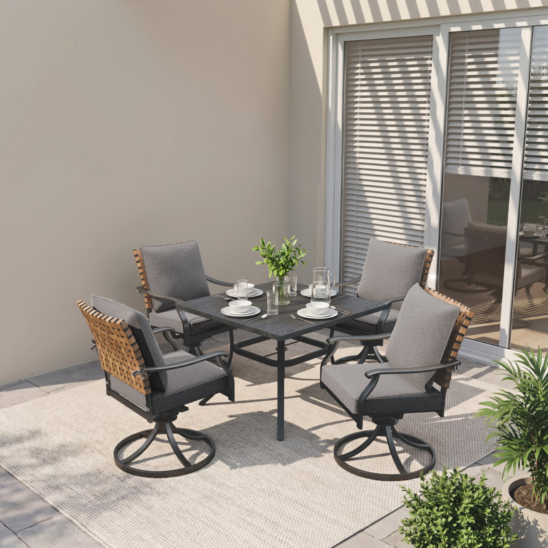 Viviann 4 - Person Swivel & Rocking Chairs Square Outdoor Dining Set With Cushions (set Of 5), Dark Gray
